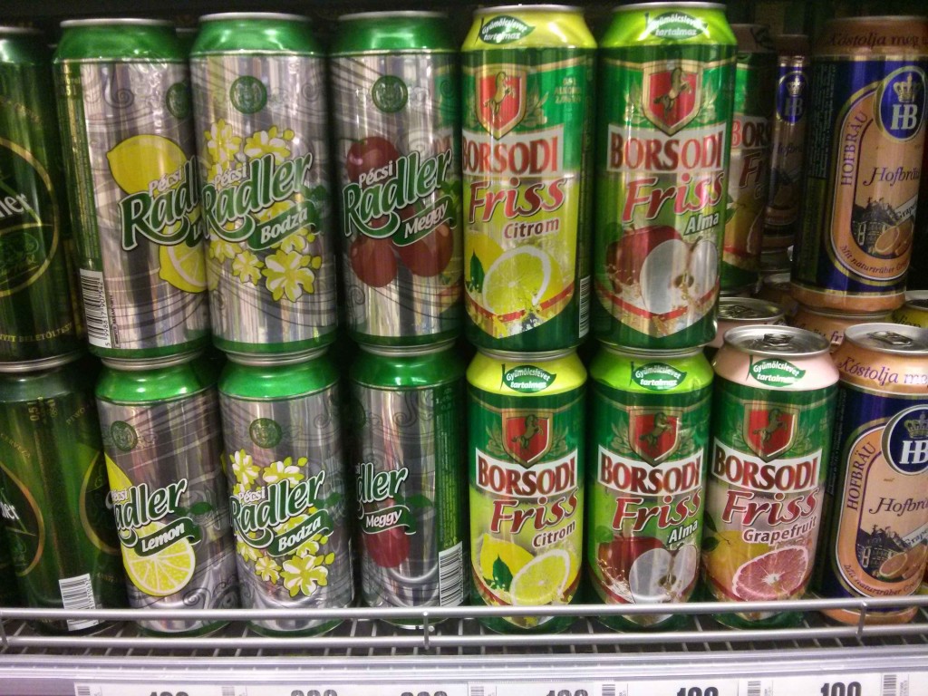 Fruit beers in a Hungarian supermarket