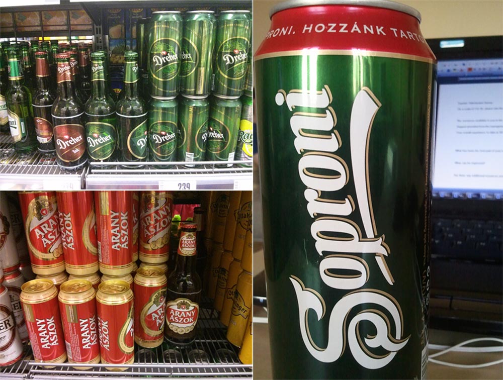 Hungarian beers: Soproni, Dreher, Arany Ászok